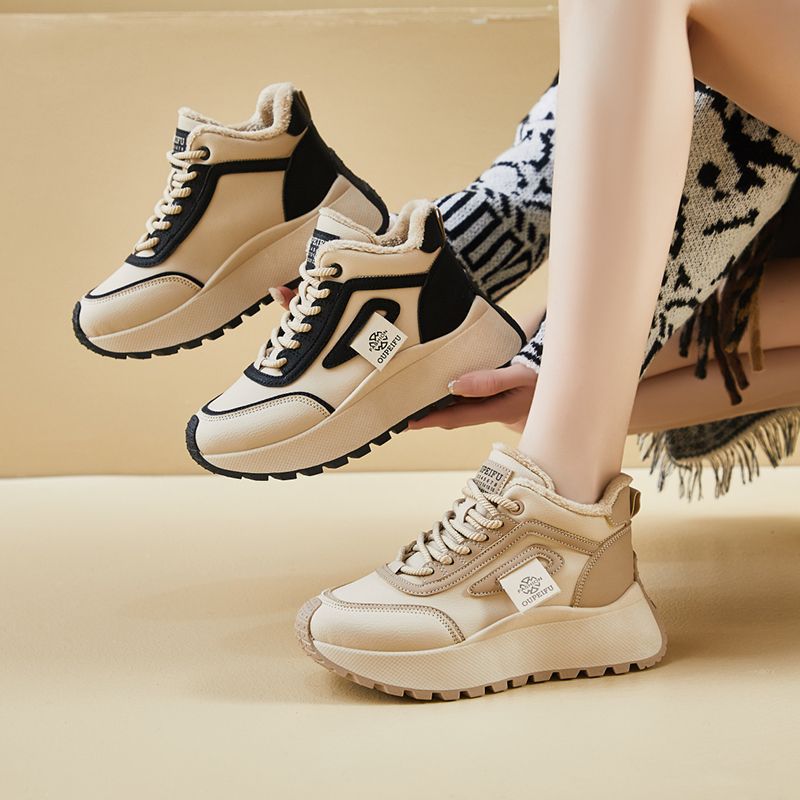 Zapatos adicionales de terciopelo para mujeres 2025, nuevo otoño y invierno, zapatos de algodón de altura gruesa, zapatos deportivos casuales