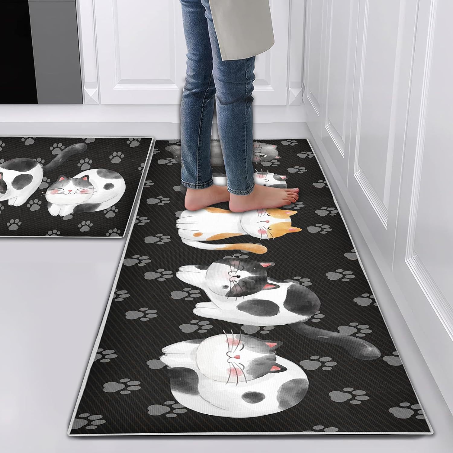 Factory direct sale simple line kitchen floor mat two-piece set American-style knife and fork long absorbent foot mat Amazon TEMU
