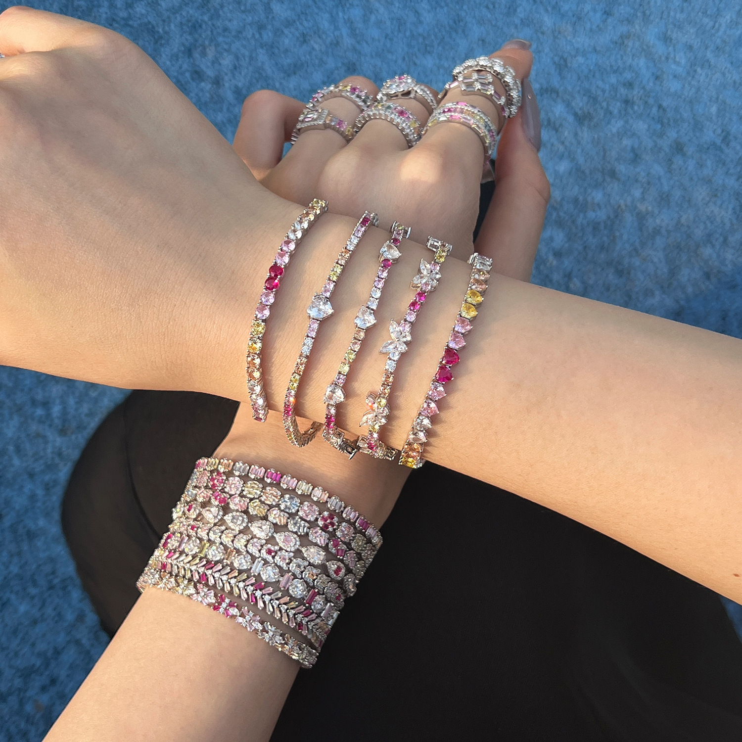 12g Weight Zircon Inlay Material Bracelets Classification 1 Piece Quantity Daily, Street Occasion 925 Sterling Silver Material Water Droplets, Heart Shape, Flower Pattern Women's Gender Inlay Design IG Style, Shiny Style 925 Sterling Silver Bracelets IG Style Shiny 无