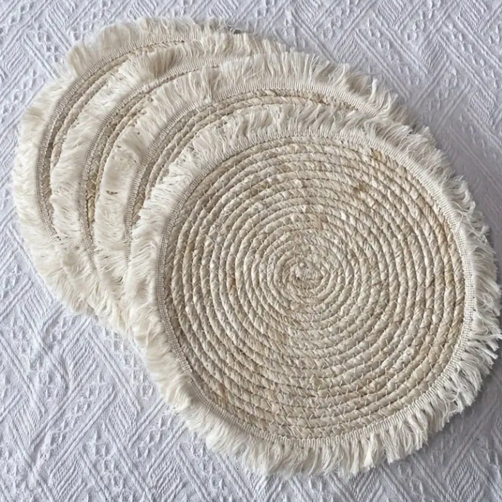 Venta caliente transfronteriza mantel mantel tejido a mano con mantel de borla mantel de piel de maíz posavasos almohadilla de aislamiento térmico almohadilla de olla de arena tejida