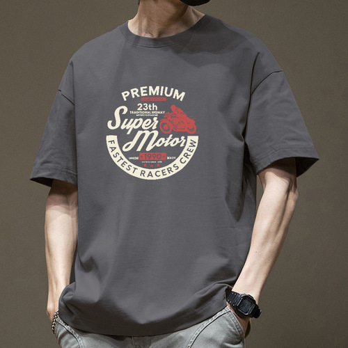 Japanese-style summer crew neck T-shirt for men, short-sleeve upper garment trendy brand loose half-sleeve fashionable printed pure cotton T-shirt