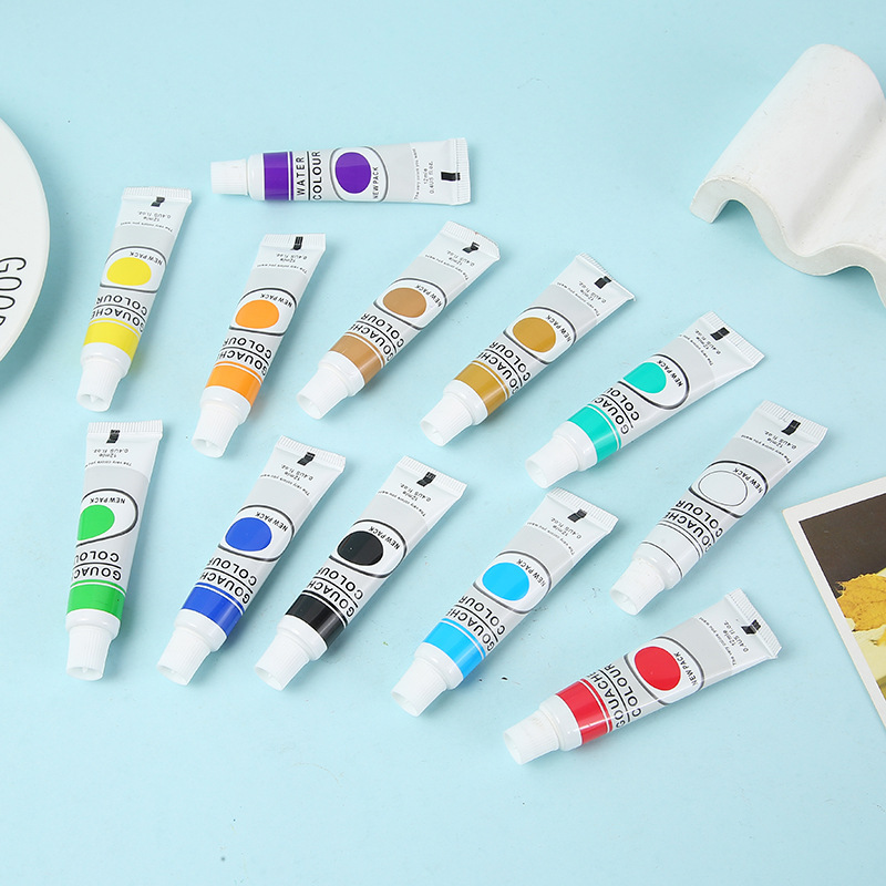 Factory direct sales 12-color gouache paint set art painting graffiti box 12ml hoseable paint wholesale