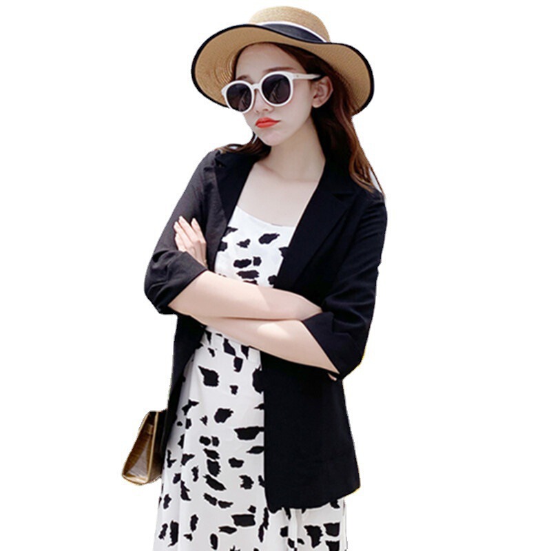 Cotton and Linen Imitation Linen Small Suit Women's 2023 Summer Thin Korean Style Casual Slim-fit Slimming Professional Seven-point Sleeve Small Suit Women
