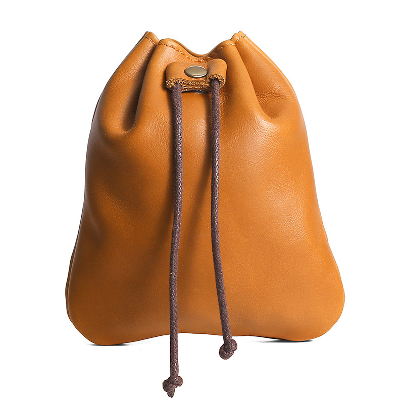 Genuine leather drawstring lucky bag cowhide drawstring drawstring change storage bag vintage coin bag earphone storage bag coin purse