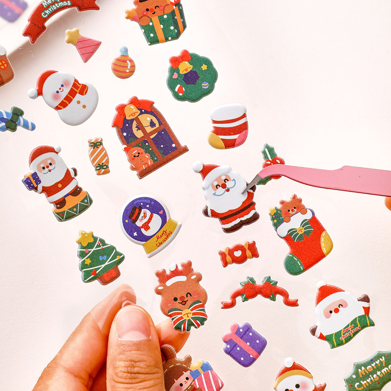 かわいいクリスマス立体バブルステッカー学生漫画 DIY ハンドブックステッカー 3D サンタクロースステッカー賞品|undefined