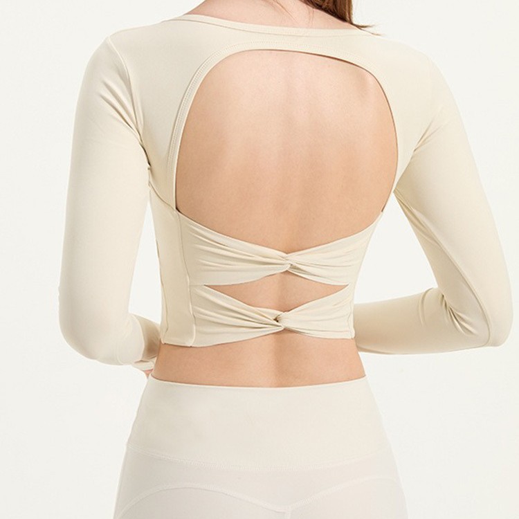 Cloud-Like Beautiful Back Knot Hollow Sports T-Shirt Autumn and Winter Waist Slimming Look Yoga Wear Pilates Running Fitness Wear