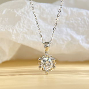 S925 Sterling Silver Necklace Snowflake Diamond Necklace Women's White Golden Plated Clavicle Chain Moissanite Necklace Moissanite Pendant Free