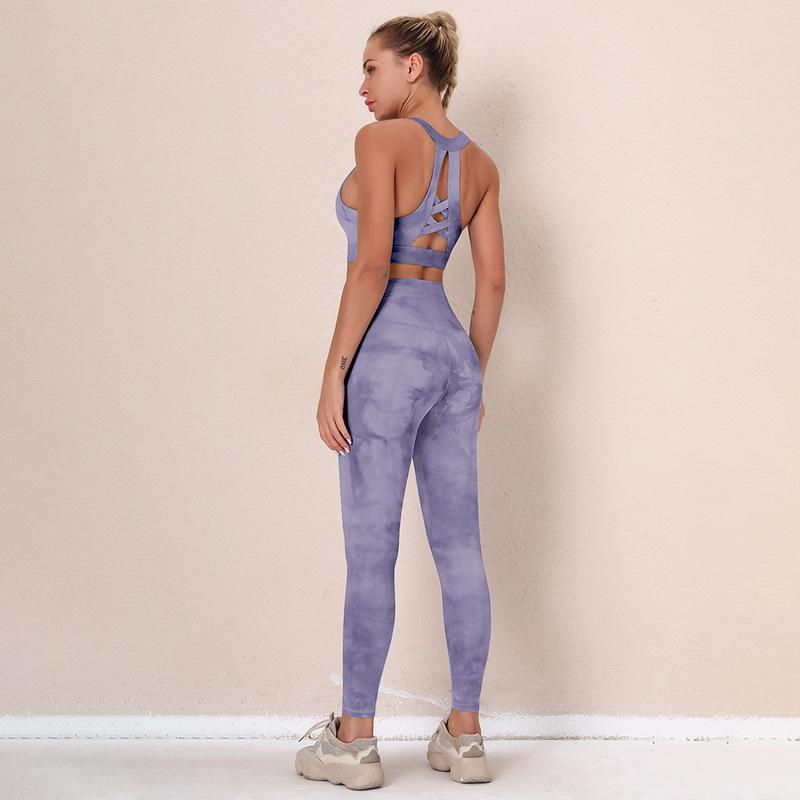 Conjunto de yoga de chaleco y pantalones de alta elasticidad con efecto tie-dye NSNS103603