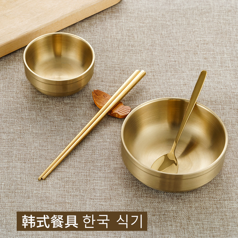 Korean 304 Food Grade Stainless Steel Bowl Tableware Rice Bowl Household Children's Commercial Golden Rice Bowl Anti-Hot Fall
