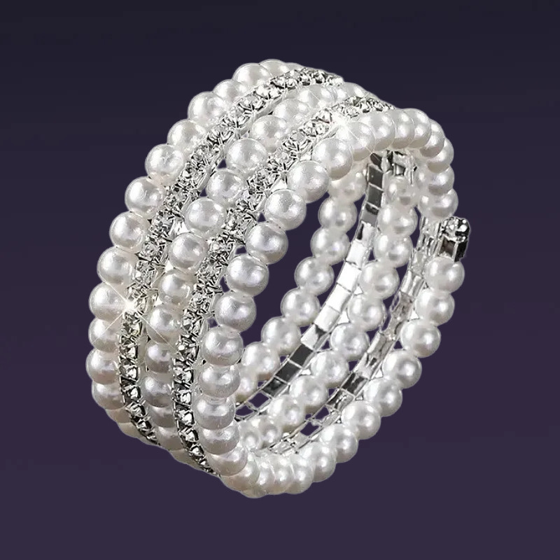 Amazon Multi-Layer Pearl Rhinestone Bracelet Cross-Border Wrapped Wire Bracelet Bride Elastic Full Diamond Pearl Bracelet for Women Amazon Multi-Layer Pearl Rhinestone Bracelet Cross-Border Wrapped Wire Bracelet Bride Elastic Full Diamond Pearl Bracelet for Women