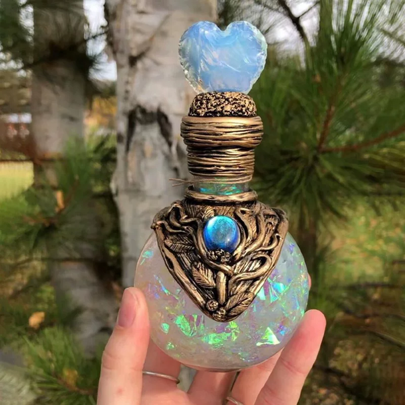 Decorative Moon Bottle, Resin mermaid-halo ornament for indoor desktop, 14.5×8 cm, 300 g