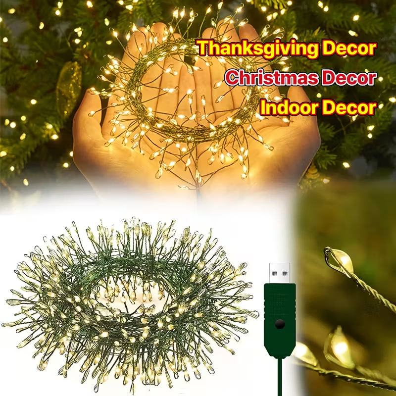 Cross-Border Led New Year Green Firecracker Lights Centipede Foot Copper Wire String Lights Indoor and Outdoor Festival Courtyard Decorative Lights