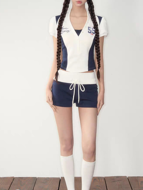 Soot Seaso Original Jersey Sports Style Digital Print Tight Waist POLO Top Shorts Two-Piece Pants