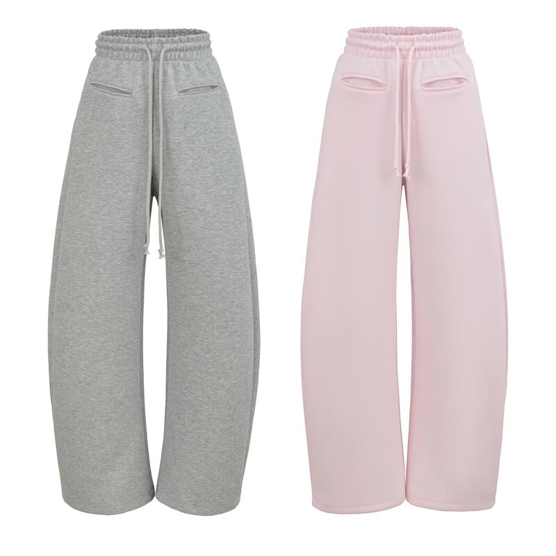 Pastel Pink Gray Women's Sweatpants Spring and Autumn New Loose Wide-Leg Scimitar Magic Pants High-Waisted Slimming Casual Joggers