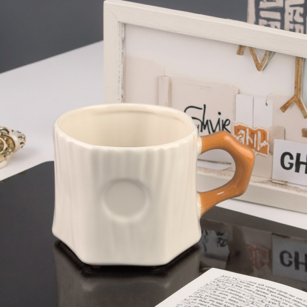 Taza de café de cerámica de tocón de la serie del bosque de otoño de temperatura media Taza con forma de tocón de dibujos animados lindo Oficina del hogar