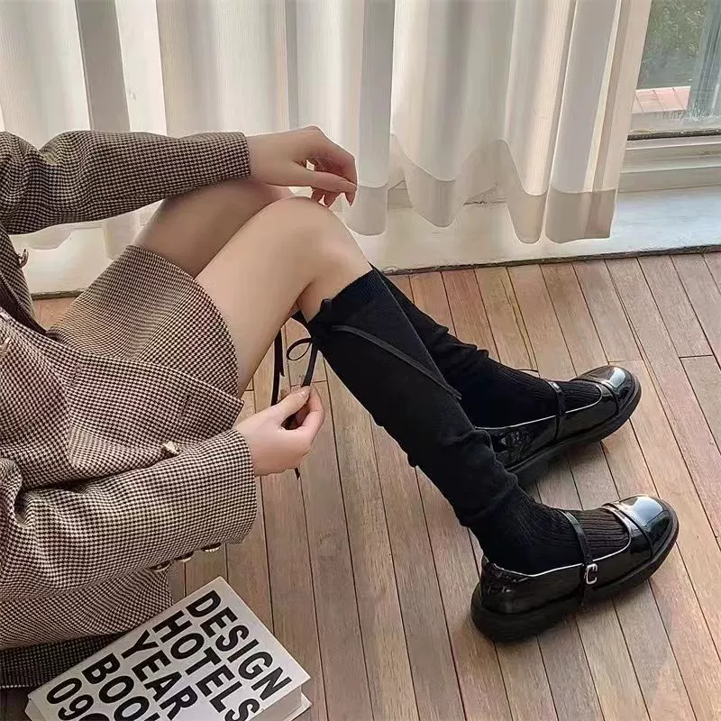 Miu in miu qi ~ балетные носки с бантом из ленты выше колена, сшитые из стопки простых носков до щиколотки
