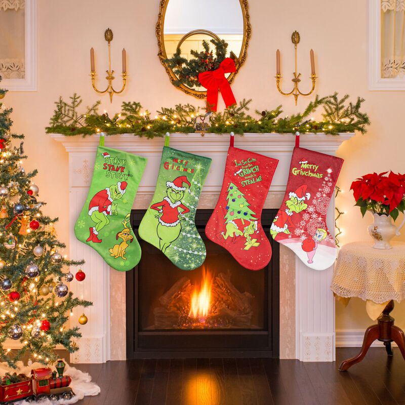 Cross-border New Christmas Green Christmas Stocking Christmas Grinch Green Hair Monster Print Christmas Stocking Hanging Decoration