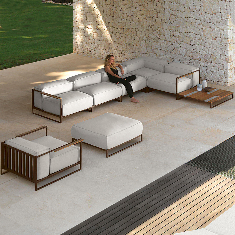 Sofá de exterior de ratán para villa, patio, jardín, terraza, impermeable, con protección solar, juego de sofás de aleación de aluminio, muebles de diseño. image 13