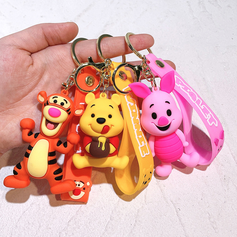 Cartoon Cute Winnie the Pooh Anime Doll Silicone Keychain Backpack Pendant Couple Small Gift Doll Machine