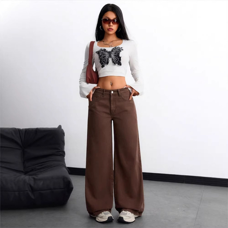 Multi-Color European and American Cross-Border New High-Waisted Slimming Loose Floor-Length Wide-Leg Straight Pants Trendy Casual Jeans for Women