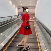 红色连衣裙女夏季2023新款收腰显瘦小个子法式复古短款气质裙子女