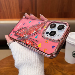 Tpu電気めっき蝶カード用紙適用iPhone16promax携帯ケース新型電気めっきリンゴ14保護カバー