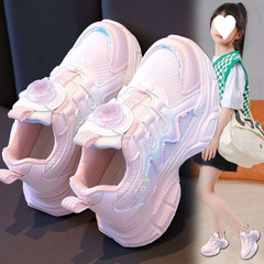 女童鞋子2025新款春秋款女孩时尚儿童运动鞋跑步软底老爹鞋旋转扣