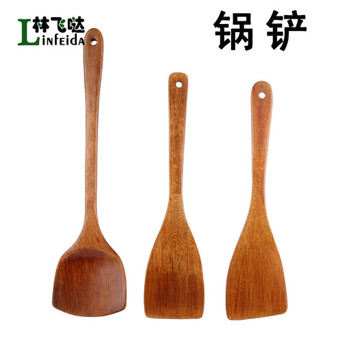 Long-handled wooden spatula, wok shovel, large lacquer color spatula spoon, non-stick pan rice spoon, frying spatula, soup spoon, curved spoon