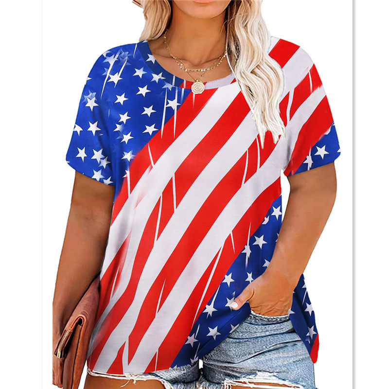 2024 Europa y América Cross-border Amazon Independent Station verano talla grande grasa mm impresión suelta camiseta estampada de manga corta