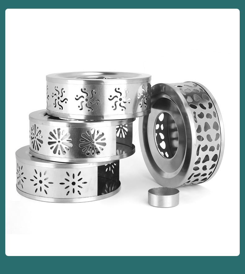 Stainless steel tea warmer with hollow design, outdoor heating base tea warmer, tea brewing warmer, coffee warmer, candle heater