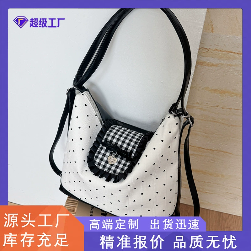 Женский рюкзак в горошек, Корея, лето 2025, новый стиль, многофункциональный, большой вместимости, на одно плечо, через плечо
