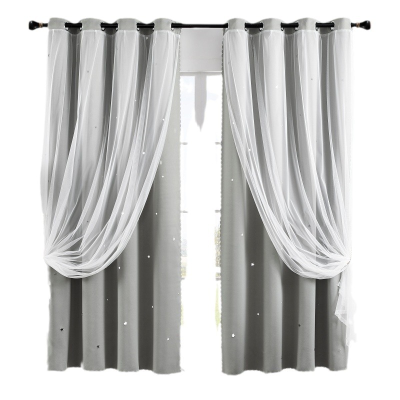 Amazon cortinas transfronterizas doble hueco estrella sombreante cortinas cortinas acabadas de moda cortinas perforadas de sala de estar