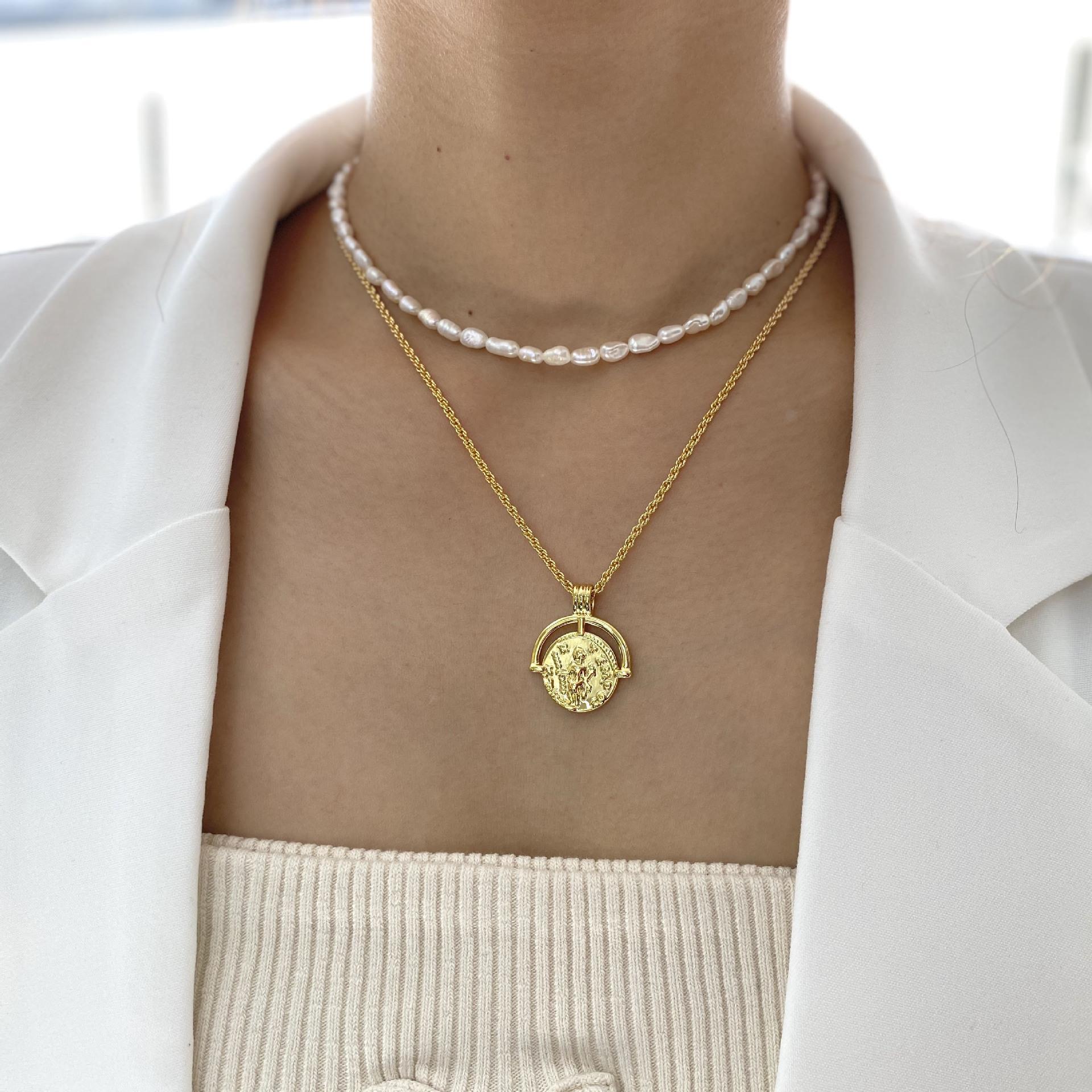 Fashion Round Pearl Copper Beaded Layered Necklaces 1 Piece