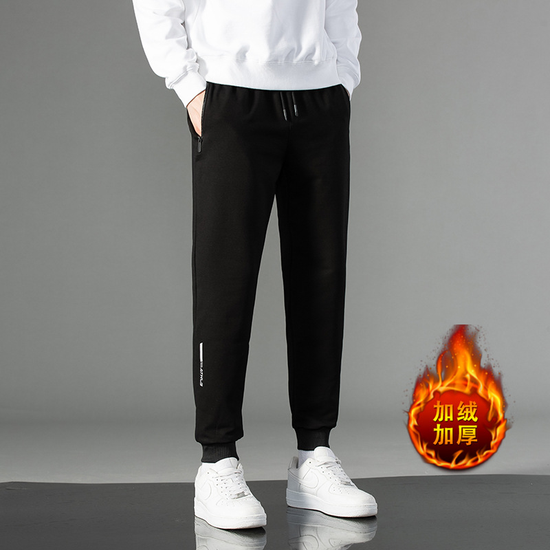 跨境超柔男士冬季加绒加厚束脚韩版休闲运动裤青少年潮流卫裤批发