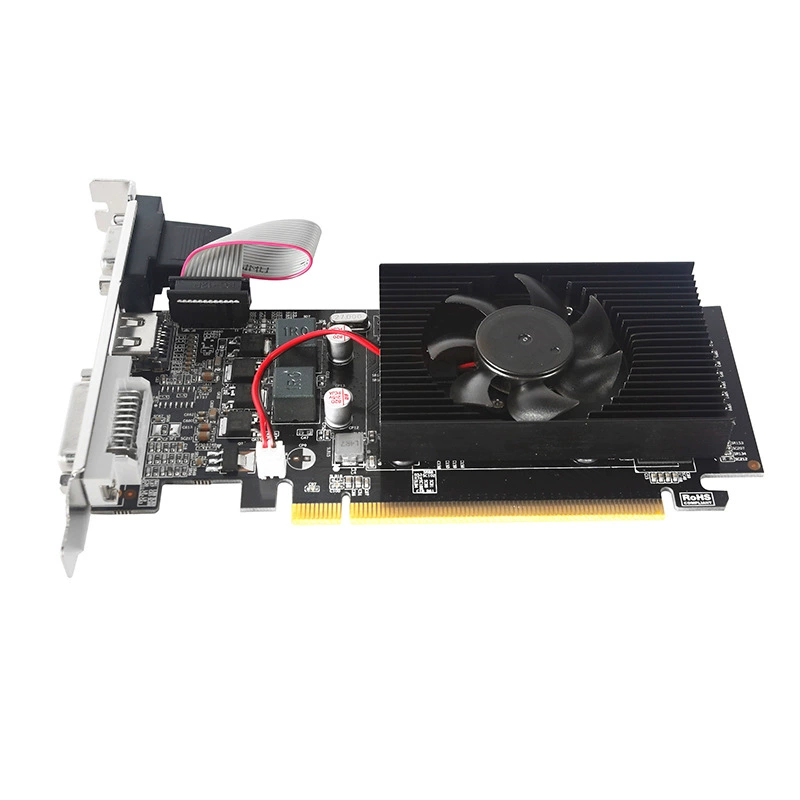Видеокарта GT210 1 ГБ, поддержка двух дисплеев, низкопрофильный PCI-E для компактного корпуса