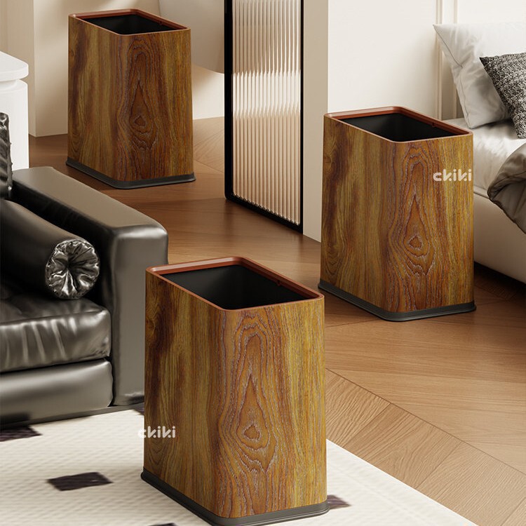 Chinese-Style Flip-Top Trash Can with Wood Grain Pattern for Home Use in Bathroom, Living Room, Bedroom, Kitchen, Large Storage Bin with Flip Lid for Office Chinese-Style Flip-Top Trash Can with Wood Grain Pattern for Home Use in Bathroom, Living Room, Bedroom, Kitchen, Large Storage Bin with Flip Lid for Office