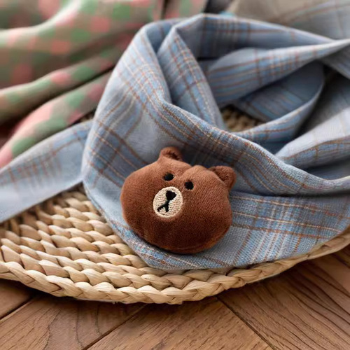 Children's double-layer Korean style warm scarf cotton plaid baby boy and girl cartoon triangle scarf autumn and winter cute little scarf