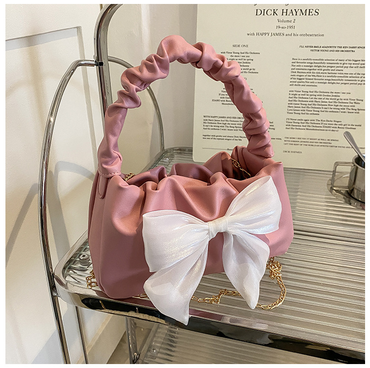 Women's Small Pu Leather Solid Color Cute Bowknot Square Zipper Handbag Crossbody Bag display picture 5