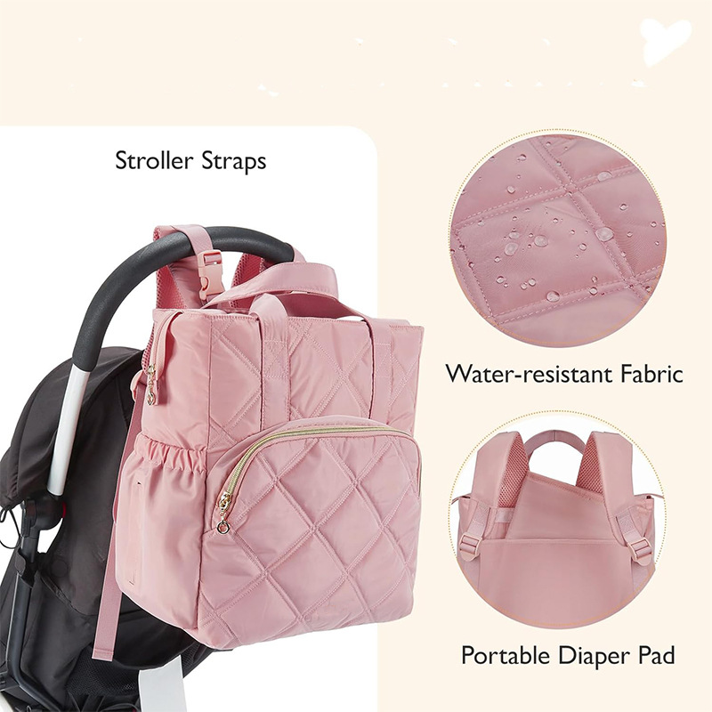 Amazon Hot Selling Quilted Diaper Bag Backpack Baby Bag Lightweight Portable Mini Travel Mummy Bag Customized Logo