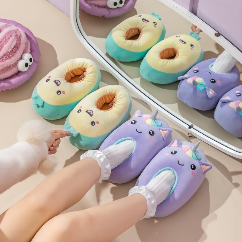 Cute unicorn cotton slippers women's winter indoor jujiantong non-slip plush warm heel confinement soft sole shoes