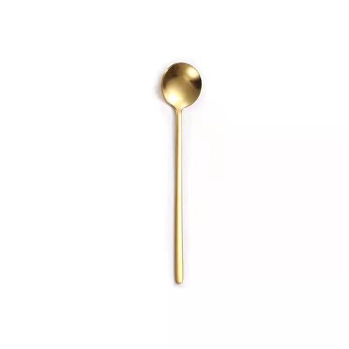 不锈钢勺子长柄冰勺高颜值咖啡勺金色小圆勺家用搅拌勺伴手礼批发
