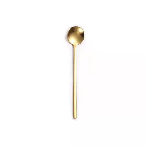 Stainless steel spoon, long handle ice spoon, high-looking coffee spoon, golden round spoon, household stirring spoon, souvenir wholesale