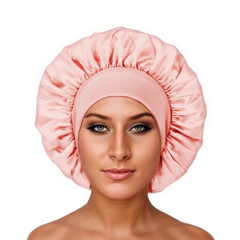 Amazon damas de borde ancho de alto elástico sombrero, sombrero de dormir, sombrero de baño, sombrero de quimioterapia, sombrero de seda, sombrero de cuidado del cabello transfronterizo