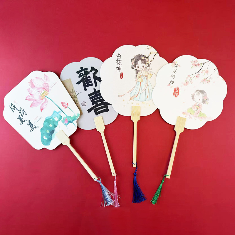 漆絵段ボール扇子新しい文化的で創造的な両面古代スタイルの丸い扇子旅行レトロスタイル漆絵段ボール扇子在庫卸売|undefined