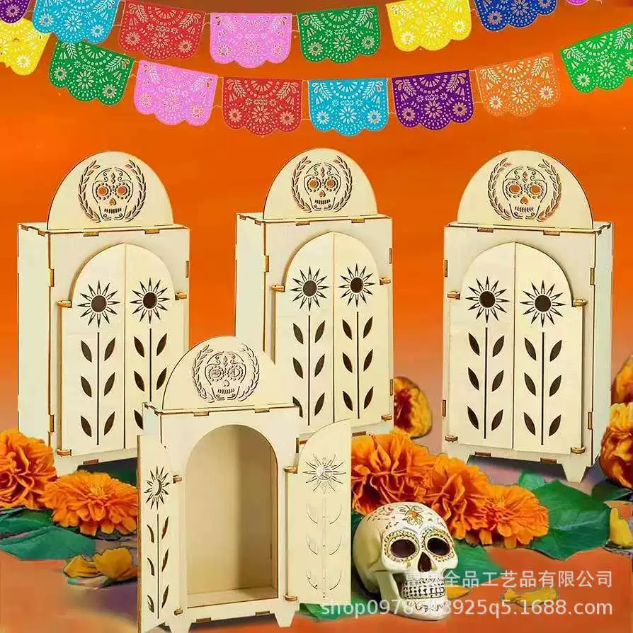 Трансграничная деревянная декоративная коробка «День мертвых», праздничные украшения, теневой ящик, собранный ящик для хранения, многофункциональная креативная декоративная коробка