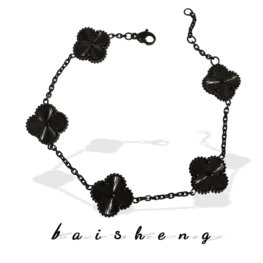 Titanium Steel Double-Sided Flower Four-Leaf Flower Non-Fading Fashion Laser Bracelet Mother-Of-Pearl Flower Classic Four-Leaf Clover Bracelet for Women