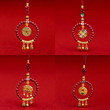 朱砂车挂吉祥转运保平安汽车挂件新年红吞金兽招财猫车挂饰品批发