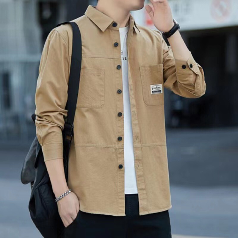Spring and Autumn 100 Cotton Men's Workwear Long-sleeved Shirt Casual Looser Non-iron Business Shirt Men's Jacket
