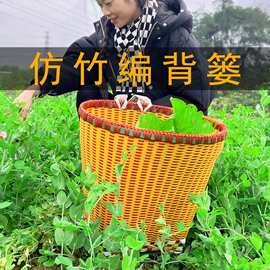 背篓手工仿编塑钢农用塑料背篼专用采茶收纳背箩农作物工具家用
