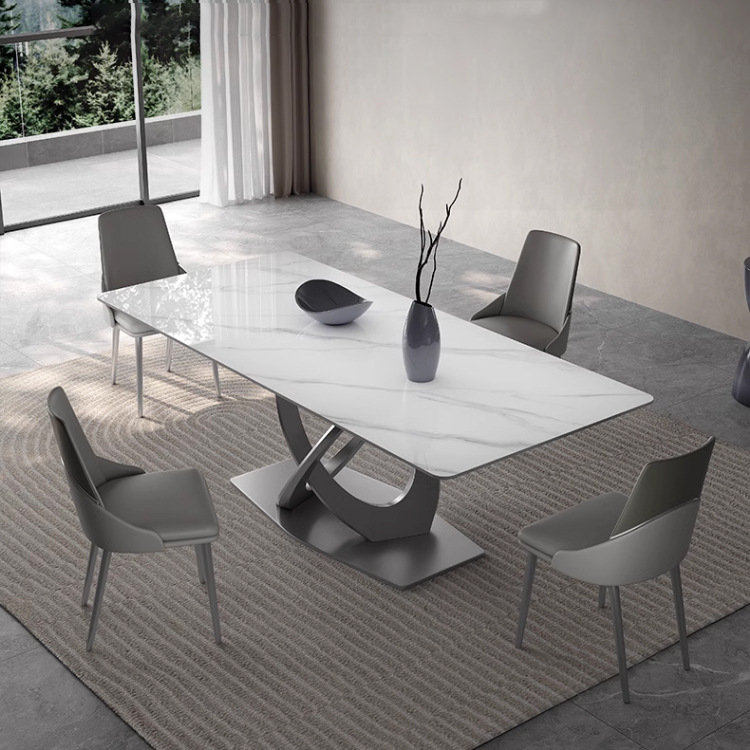Taller casero minimalista italiano New Rock placa mesa de comedor y silla combinación de luz de lujo de alta gama brillante pequeño apartamento mesa de comedor rectangular